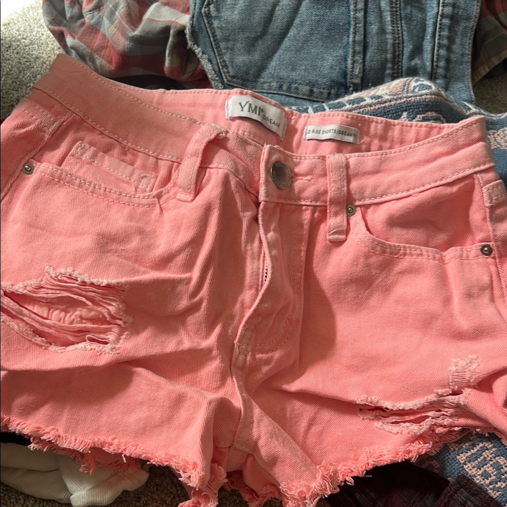 YMI Pink Distressed Jean Shorts